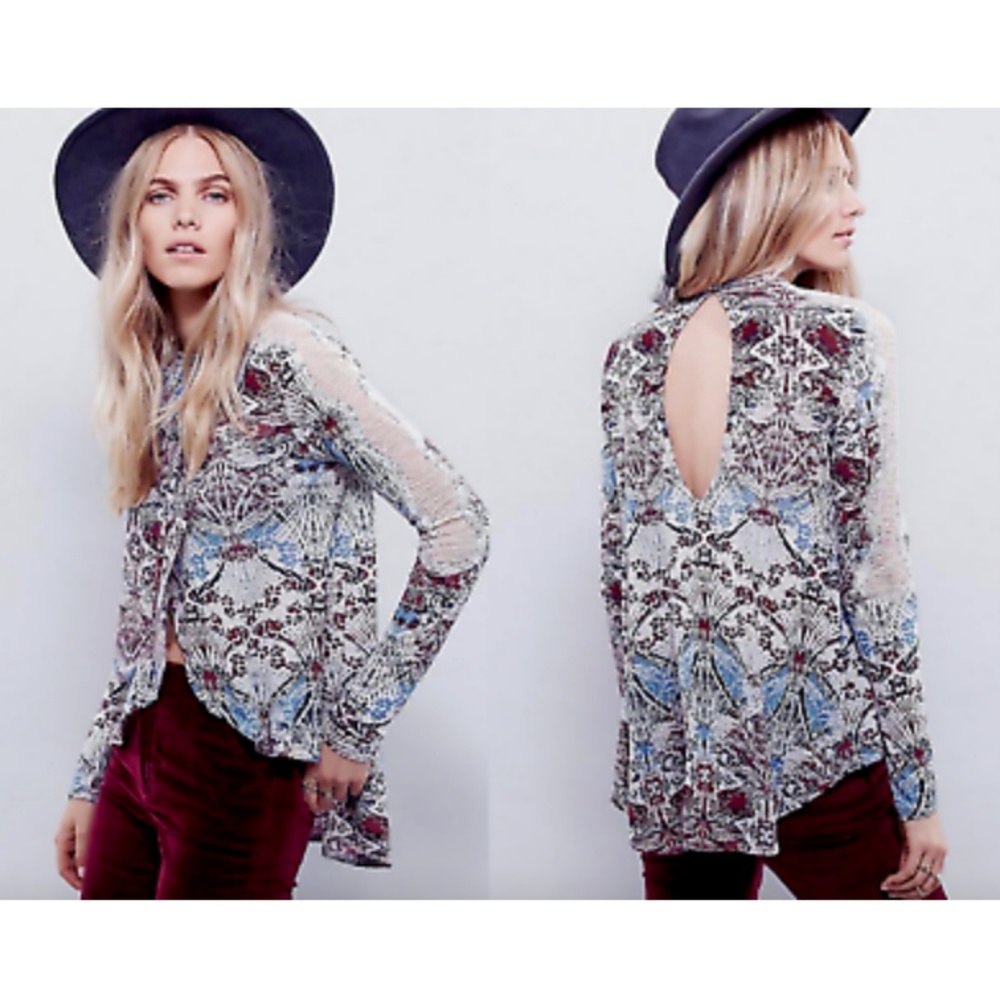 Free People Sz XS "Noveau" Lace Top Keyhole Back